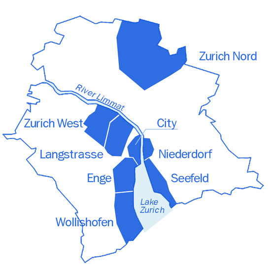 Mapa das regiões de Zurique