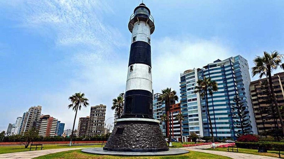 Miraflores Lighthouse with palm tree - Miraflores, Lima, Peru