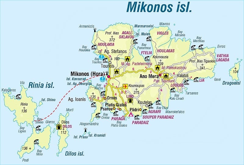 Mapa da ilha de Mykonos