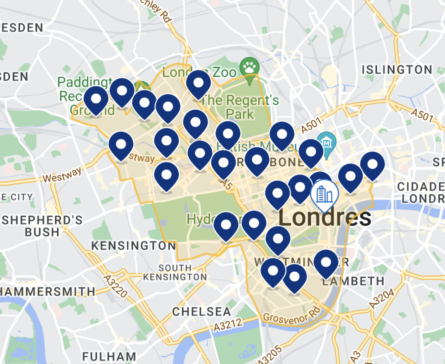 Mapa das regiões em Londres