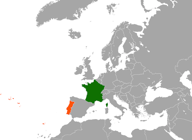 Mapa de Portugal e França