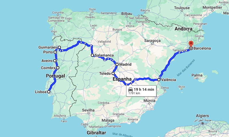 Viagem de carro pela Península Ibérica