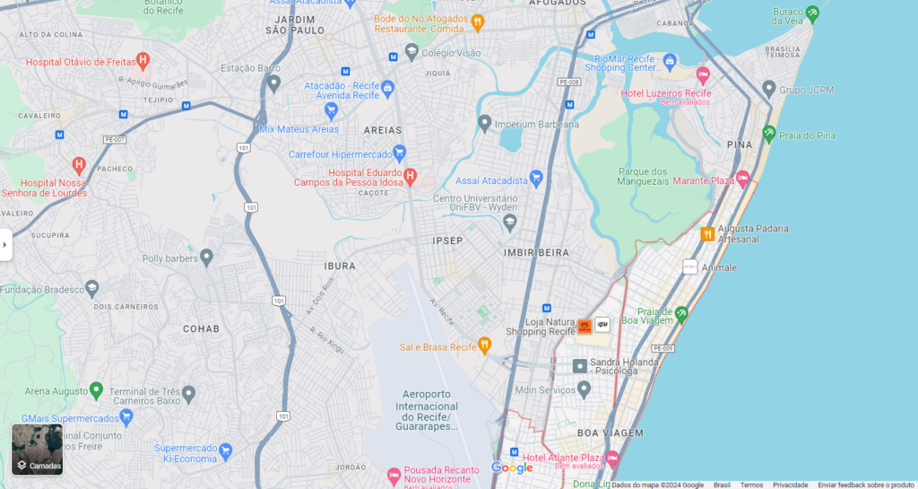 Mapa de onde ficar em Recife