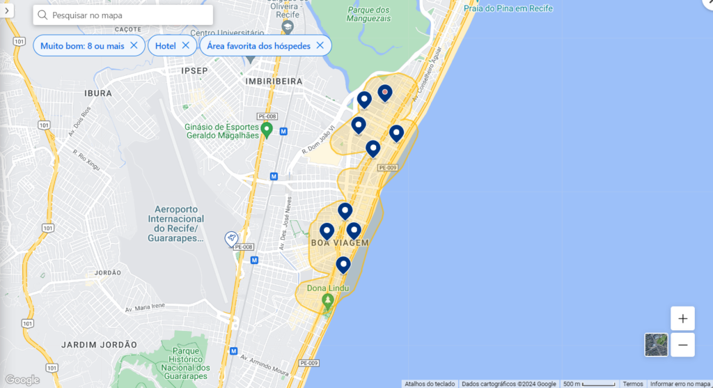 Mapa de Boa Viagem, um dos melhores bairros para onde ficar em Recife
