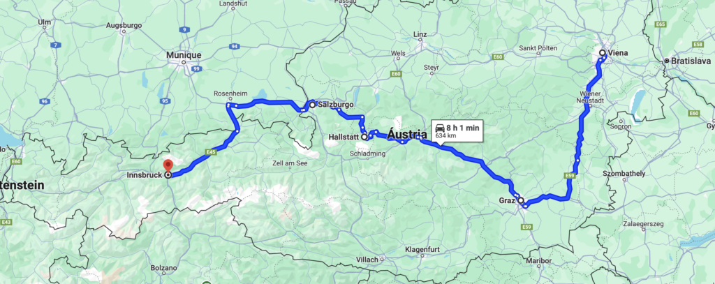Mapa da Áustria: roteiro de carro