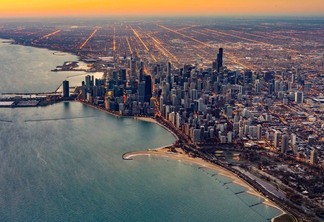 Vista aérea do anoitecer em Chicago