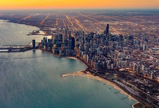 Vista aérea do anoitecer em Chicago