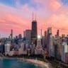 Vista panorâmica da cidade de Chicago ao entardecer