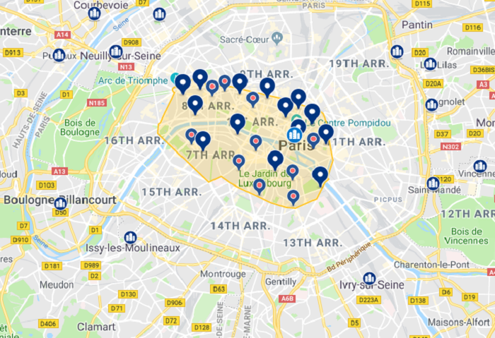 Mapa com a melhor região para se hospedar em Paris