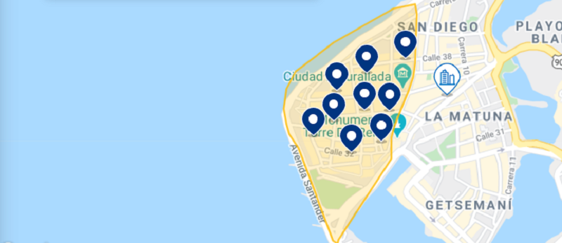 Mapa da Cidade Amuralhada em Cartagena
