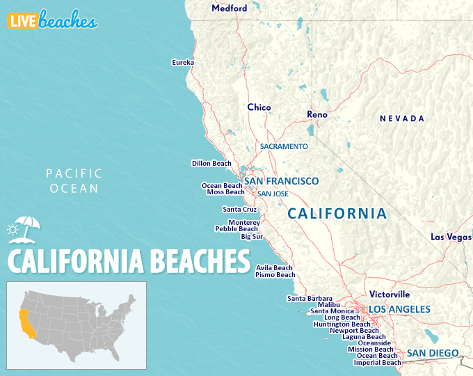 Mapa pelas praias da Califórnia