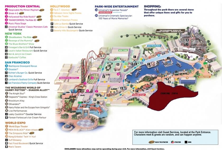 Mapa do parque Universal Studios