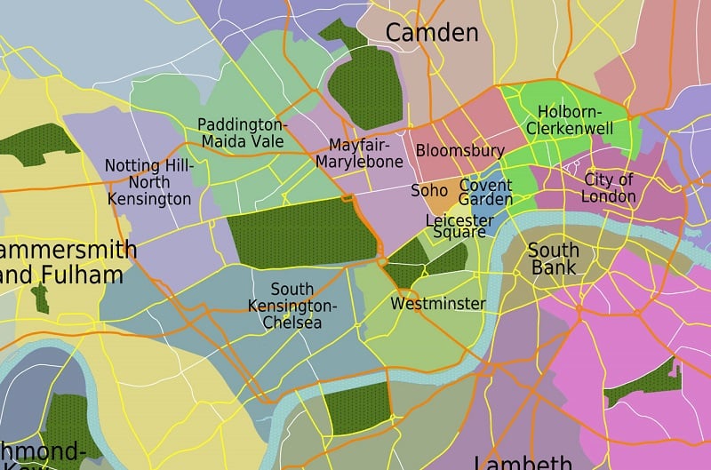 Mapa das regiões de Londres