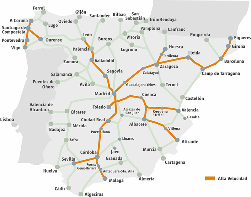 Mapa com as rotas do trem RENFE em Barcelona