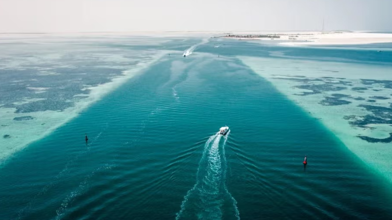 Trajeto até as ilhas Al Bahrani e Dolphin