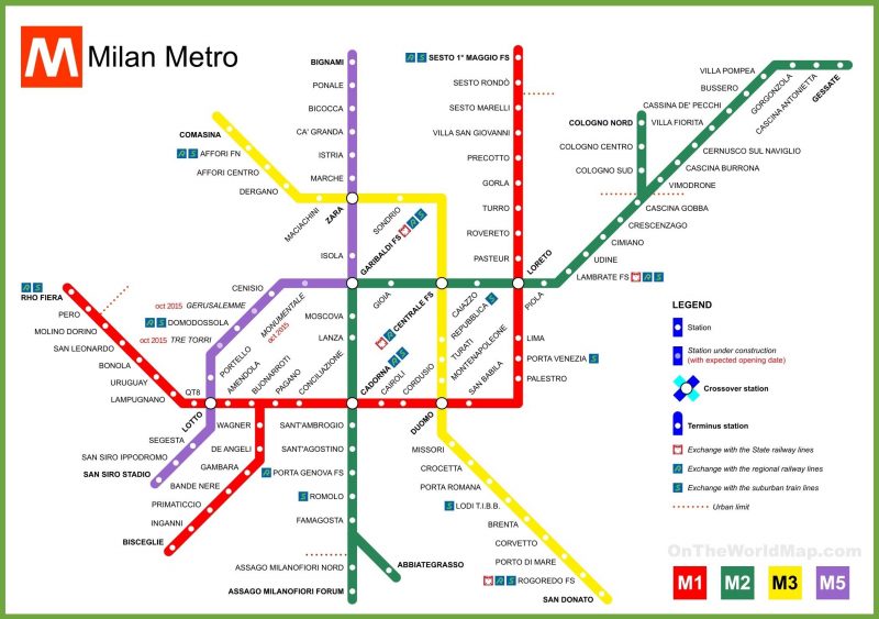 Mapa com as linhas do metrô em Milão