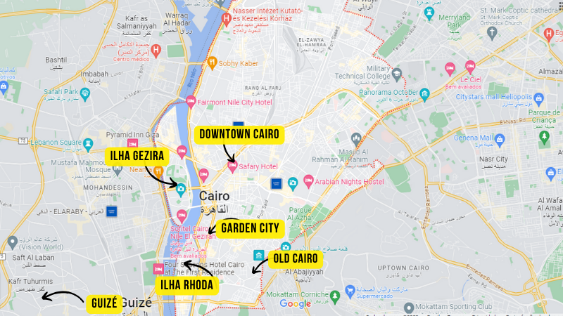 Mapa turístico de Cairo no Egito